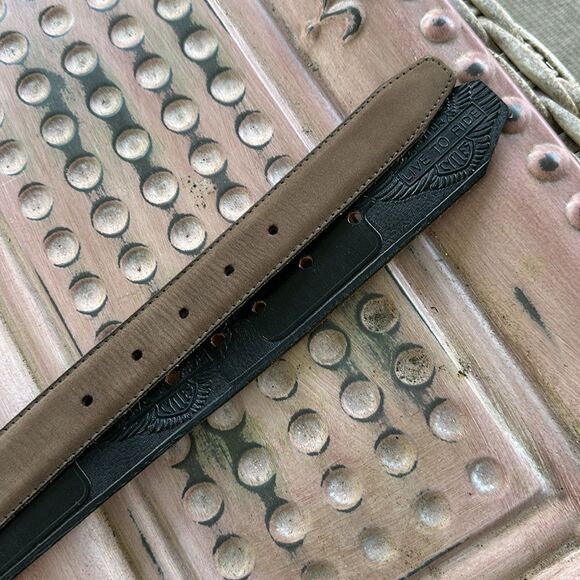 LIVE TO RIDE Black Leather Belt 38 - Picture 5 of 6